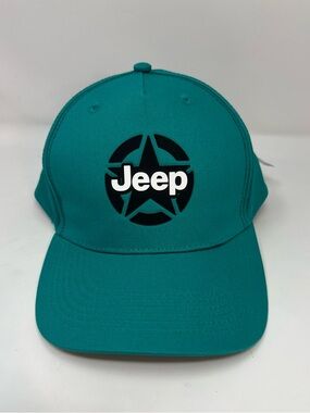Jeep Trail Rated Cap Hat Snapback Turquoise Teal Retro Raised Rubber Logo New
